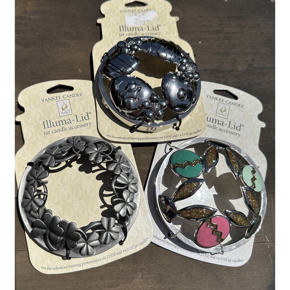 Yankee Candle Other - Yankee Candle 3 Lot Illuma Lid Toppers Metal Gold Easter St. Patrick's  Clover